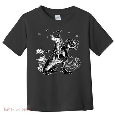 Jesus Riding Dinosaur Funny Ufo Toddler T-Shirt