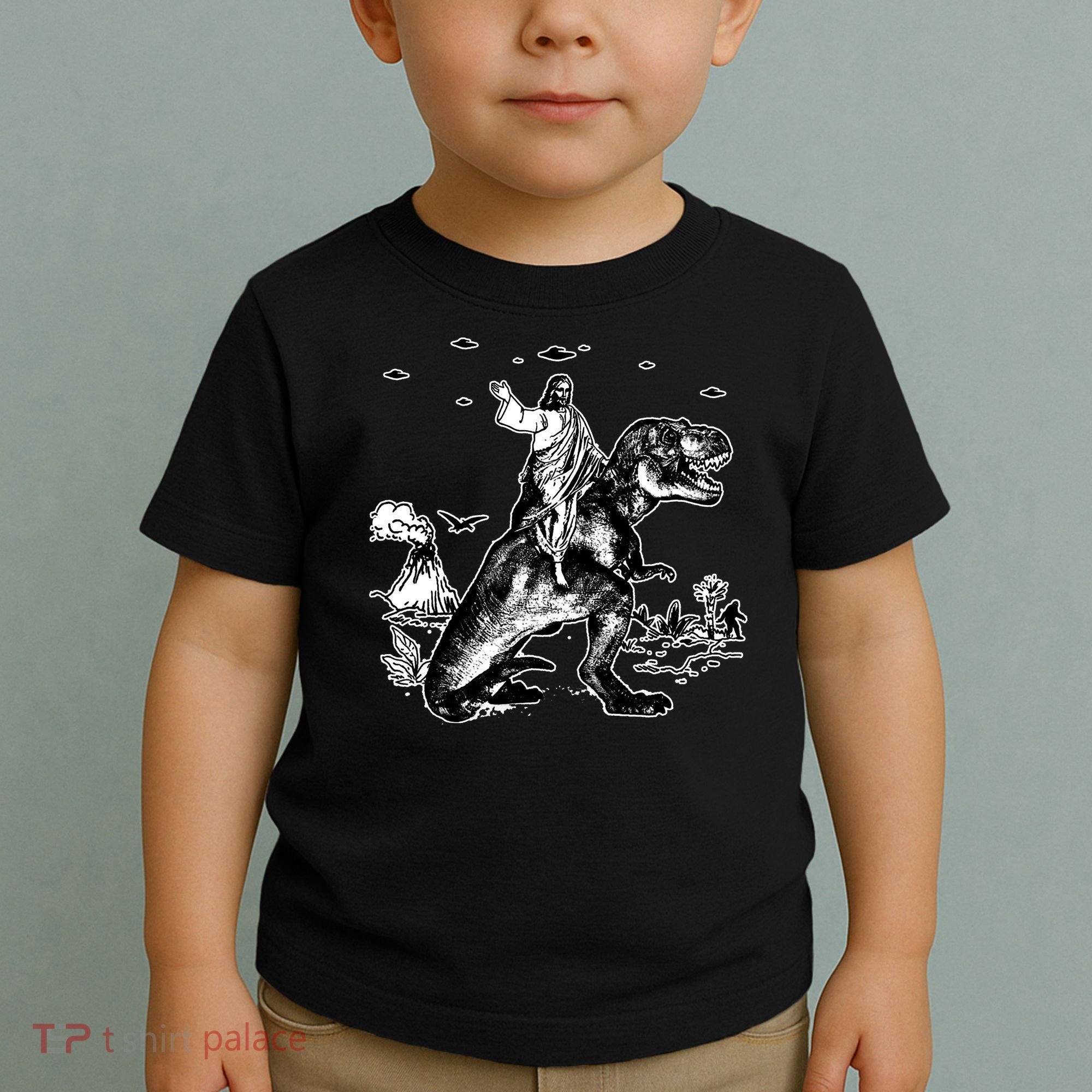 Jesus Riding Dinosaur Funny Ufo Toddler T-Shirt