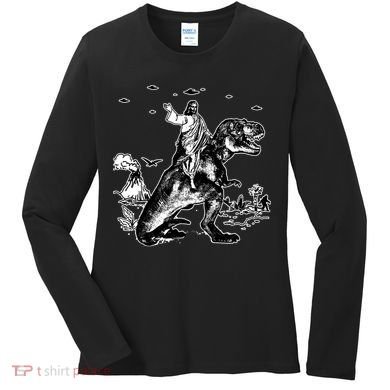 Jesus Riding Dinosaur Funny Ufo Women's Long Sleeve Shirt