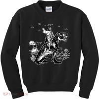 Jesus Riding Dinosaur Funny Ufo Kids Sweatshirt thumb 0