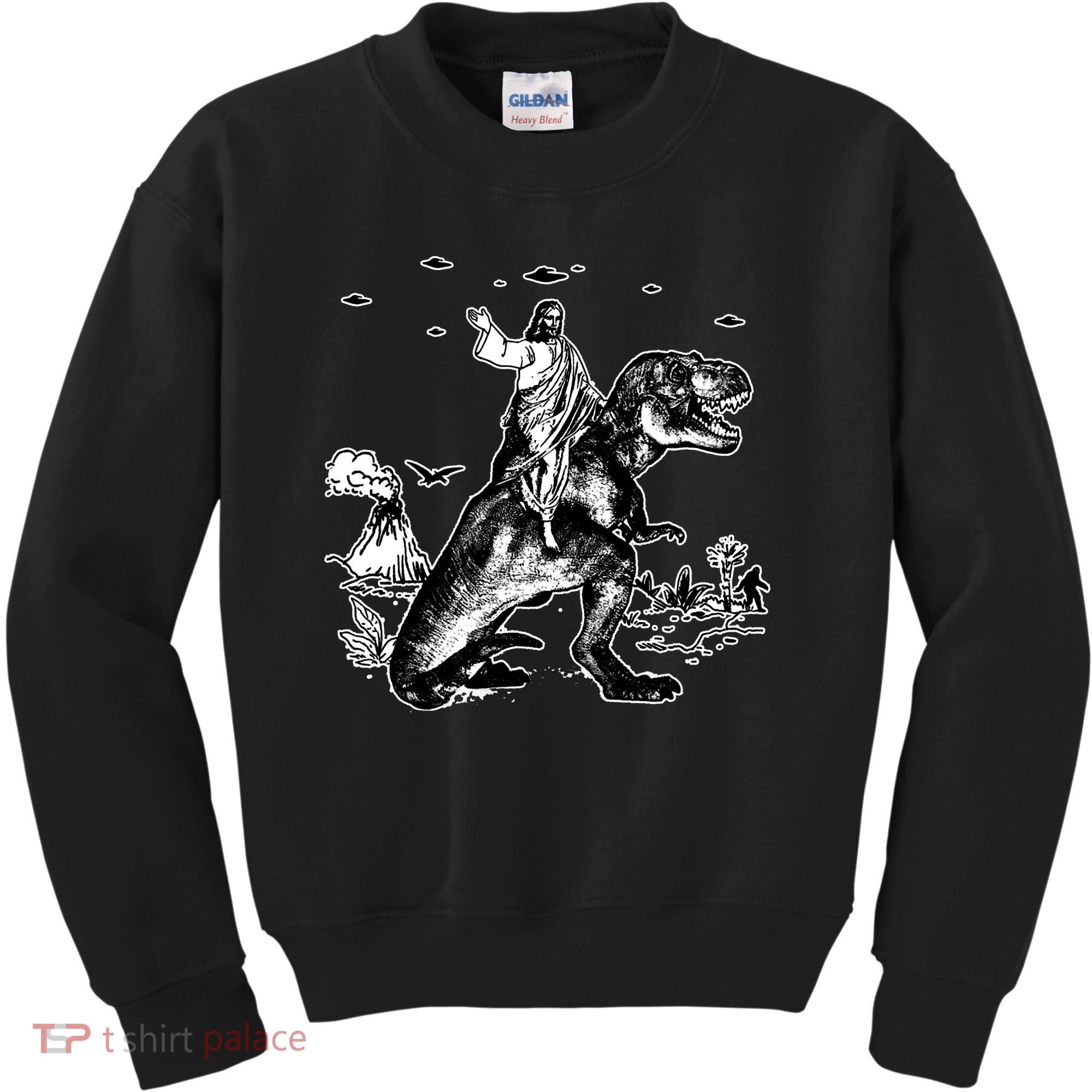Jesus Riding Dinosaur Funny Ufo Kids Sweatshirt