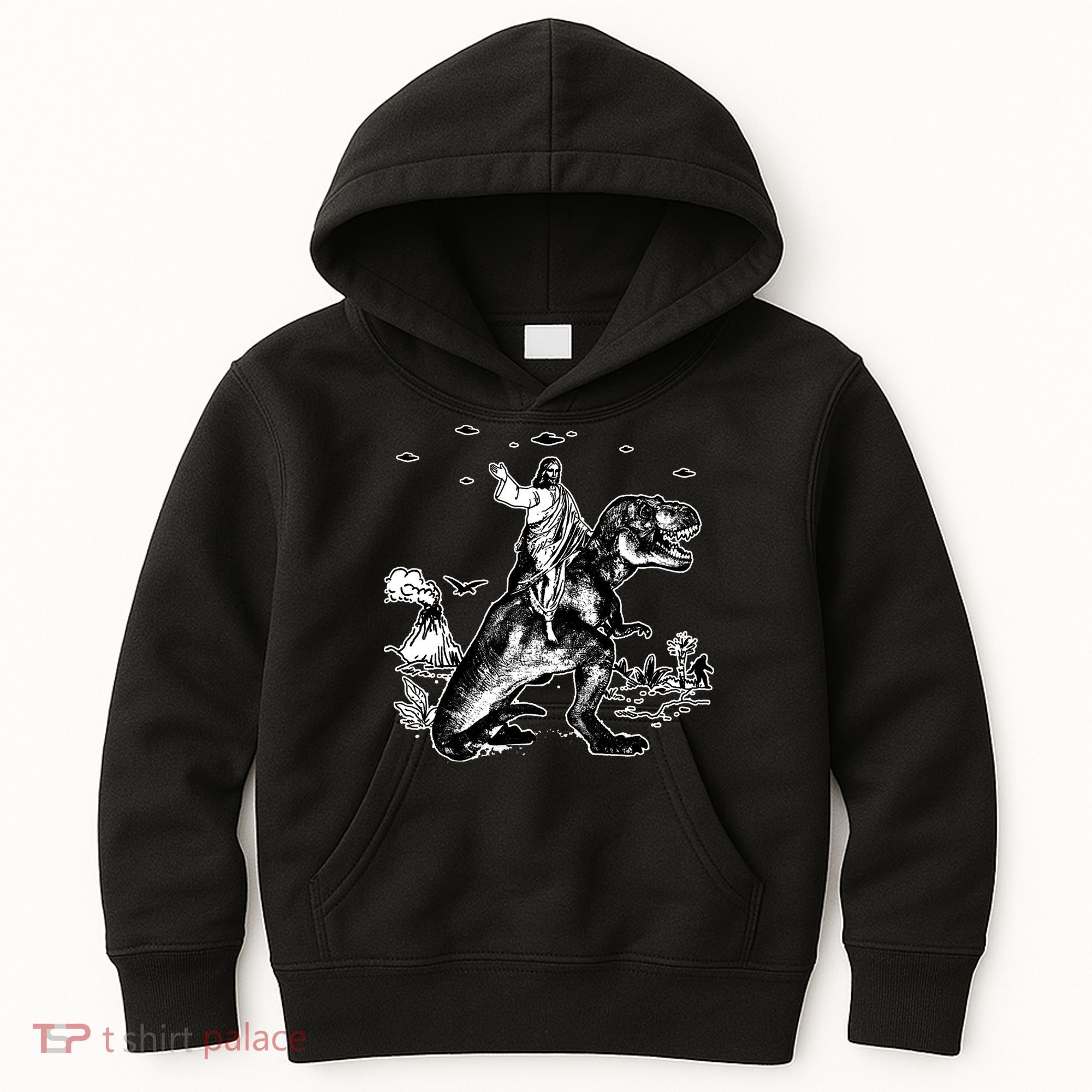 Jesus Riding Dinosaur Funny Ufo Kids Hoodie