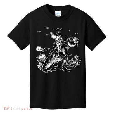 Jesus Riding Dinosaur Funny Ufo Kids T-Shirt