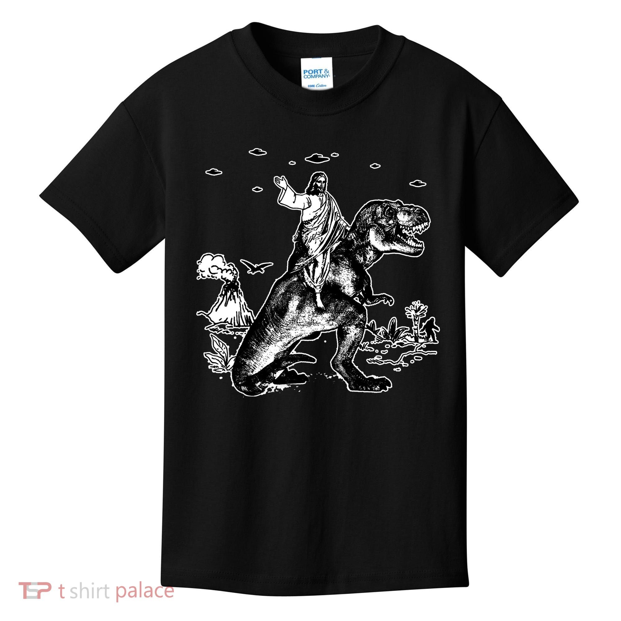 Jesus Riding Dinosaur Funny Ufo Kids T-Shirt
