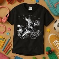Jesus Riding Dinosaur Funny Ufo Kids T-Shirt thumb 3