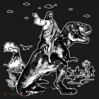 Jesus Riding Dinosaur Funny Ufo Kids T-Shirt thumb 4
