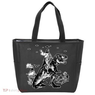 Jesus Riding Dinosaur Funny Ufo Tote Bag
