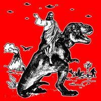 Jesus Riding Dinosaur Funny Ufo Santa Hat thumb 1