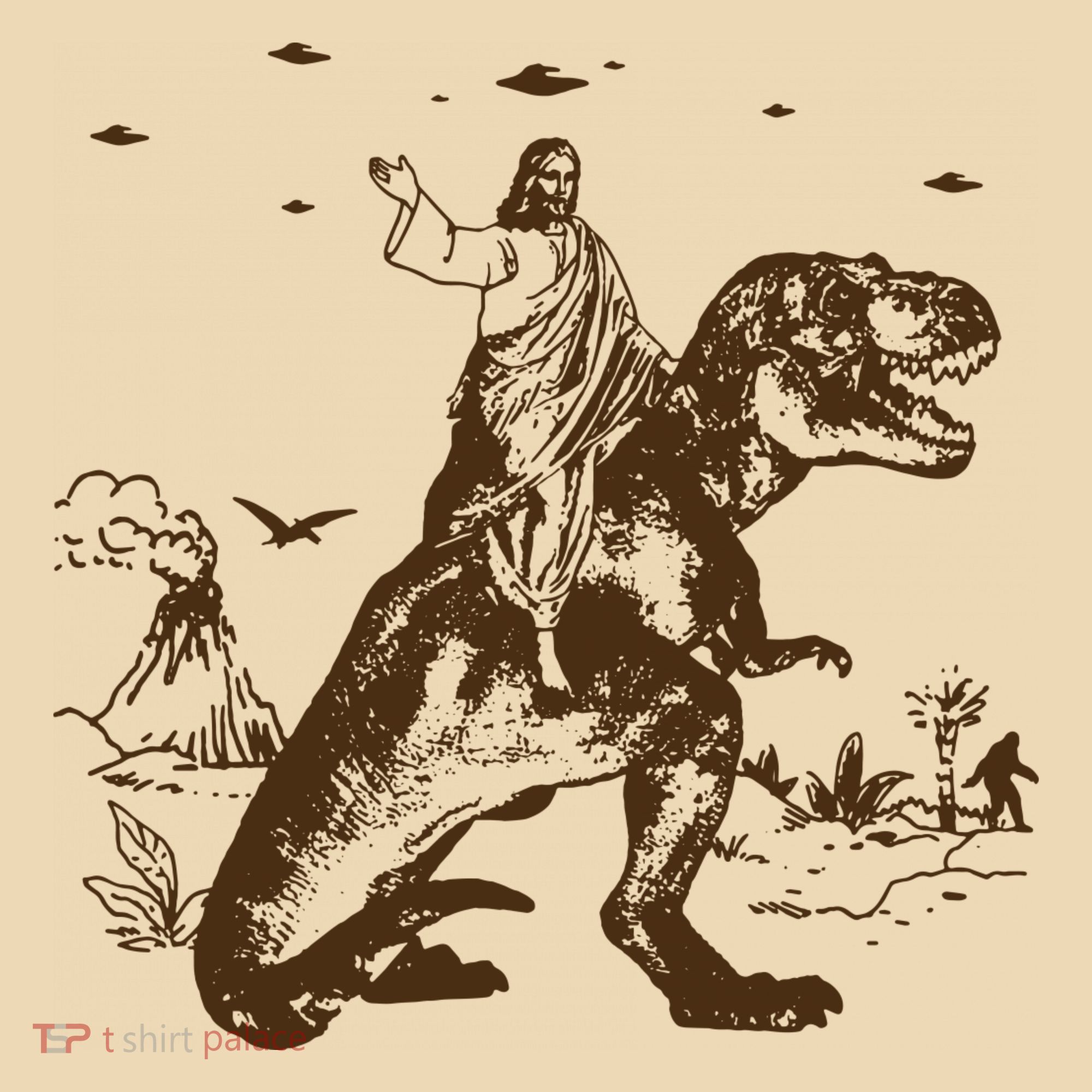 Jesus Riding Dinosaur Ufo Funny Tote Bag