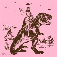 Jesus Riding Dinosaur Ufo Funny Coaster thumb 2