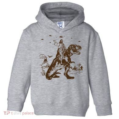 Jesus Riding Dinosaur Ufo Funny Toddler Hoodie