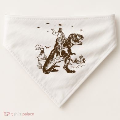 Jesus Riding Dinosaur Ufo Funny USA-Made Doggie Bandana