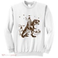 Jesus Riding Dinosaur Ufo Funny Sweatshirt thumb 0