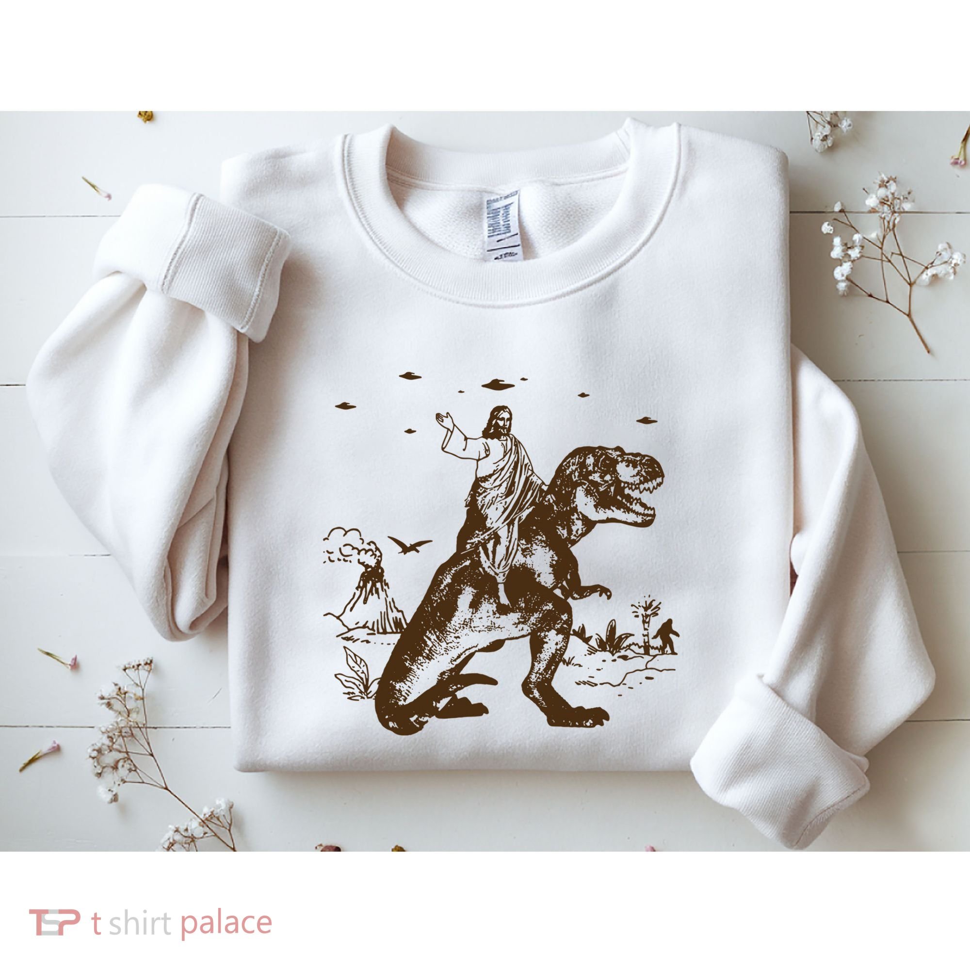 Jesus Riding Dinosaur Ufo Funny Sweatshirt