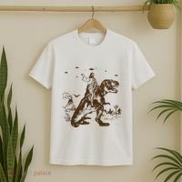 Jesus Riding Dinosaur Ufo Funny T-Shirt thumb 2