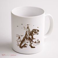 Jesus Riding Dinosaur Ufo Funny Coffee Mug thumb 1