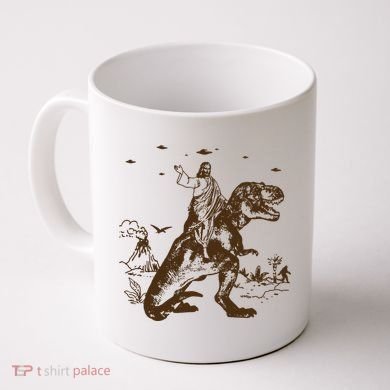 Jesus Riding Dinosaur Ufo Funny Coffee Mug
