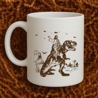 Jesus Riding Dinosaur Ufo Funny Coffee Mug thumb 2