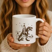 Jesus Riding Dinosaur Ufo Funny Coffee Mug thumb 3