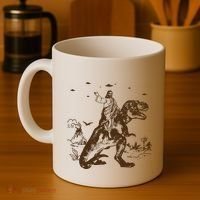 Jesus Riding Dinosaur Ufo Funny Coffee Mug thumb 4