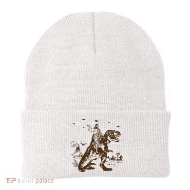 Jesus Riding Dinosaur Ufo Funny Beanie