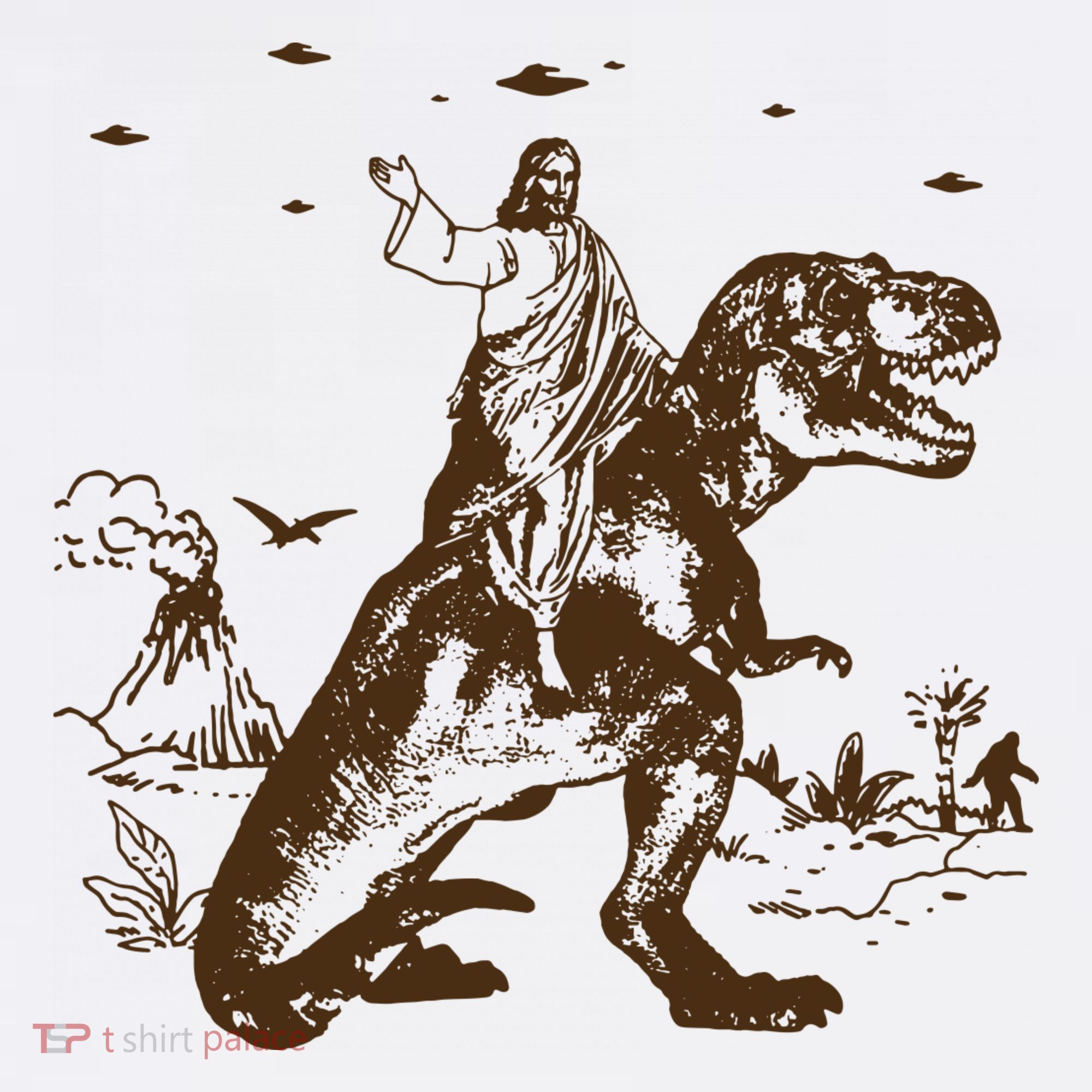 Jesus Riding Dinosaur Ufo Funny Ornament