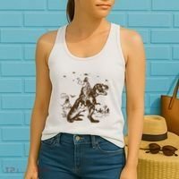 Jesus Riding Dinosaur Ufo Funny Women's Tank Top thumb 2