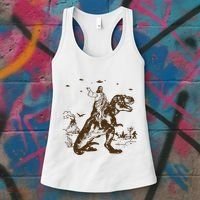 Jesus Riding Dinosaur Ufo Funny Women's Tank Top thumb 3