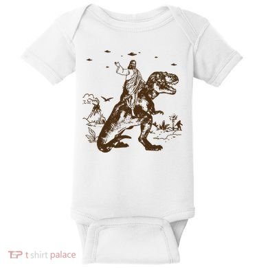 Jesus Riding Dinosaur Ufo Funny Baby Bodysuit