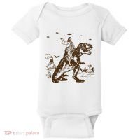 Jesus Riding Dinosaur Ufo Funny Baby Bodysuit thumb 0