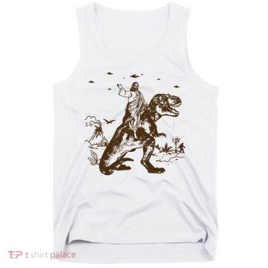 Jesus Riding Dinosaur Ufo Funny Tank Top