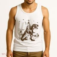 Jesus Riding Dinosaur Ufo Funny Tank Top thumb 3