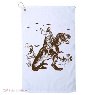 Jesus Riding Dinosaur Ufo Funny Golf Towel