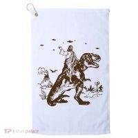 Jesus Riding Dinosaur Ufo Funny Golf Towel thumb 0