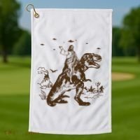 Jesus Riding Dinosaur Ufo Funny Golf Towel thumb 1