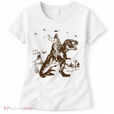 Jesus Riding Dinosaur Ufo Funny Women's T-Shirt