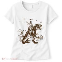 Jesus Riding Dinosaur Ufo Funny Women's T-Shirt thumb 0