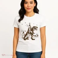 Jesus Riding Dinosaur Ufo Funny Women's T-Shirt thumb 4