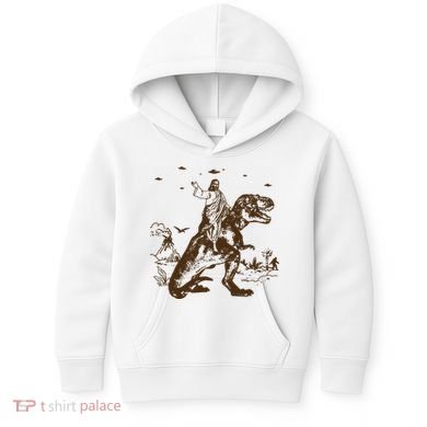Jesus Riding Dinosaur Ufo Funny Kids Hoodie