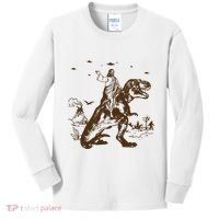 Jesus Riding Dinosaur Ufo Funny Kids Long Sleeve Shirt thumb 0