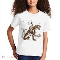 Jesus Riding Dinosaur Ufo Funny Kids T-Shirt thumb 2
