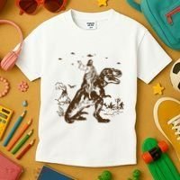 Jesus Riding Dinosaur Ufo Funny Kids T-Shirt thumb 3