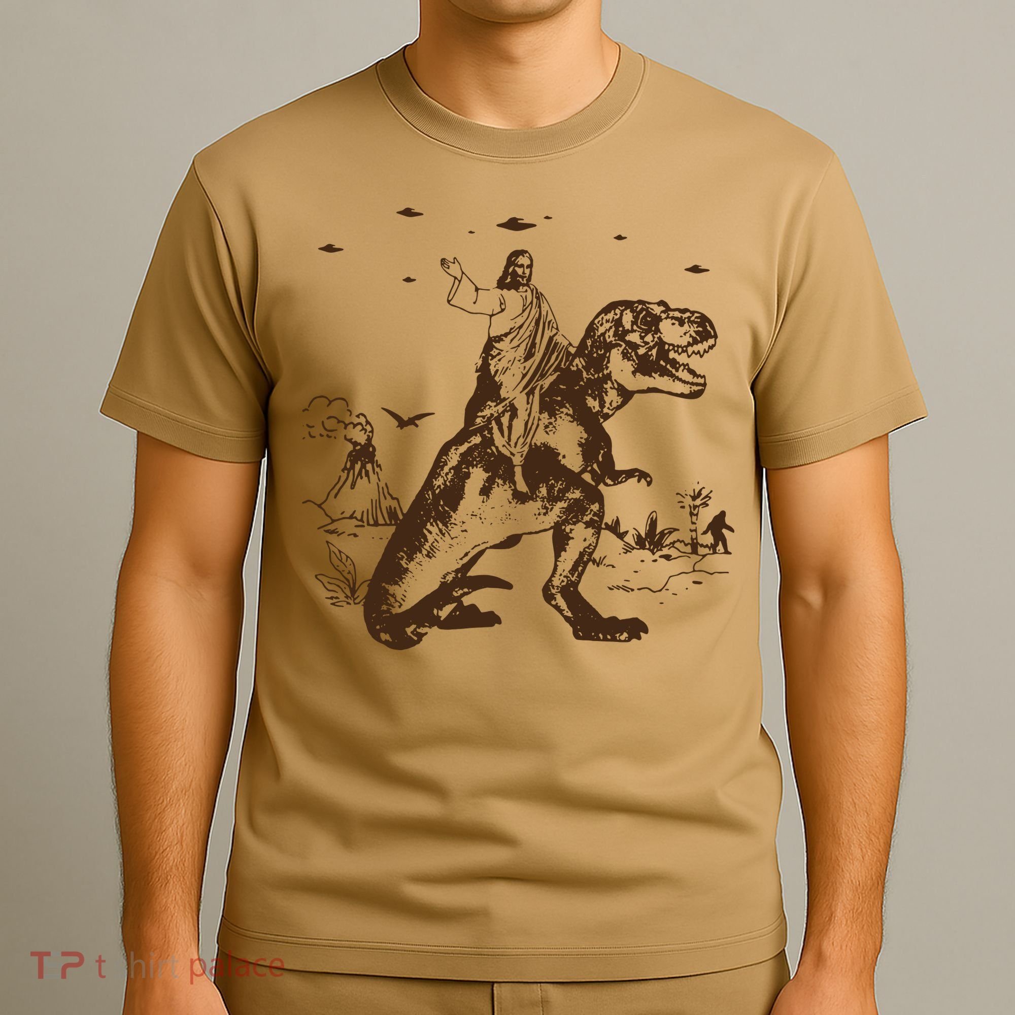 Jesus Riding Dinosaur T Shirt UFO T Shirt Funny T Shirts Offensive Cool T-Shirt