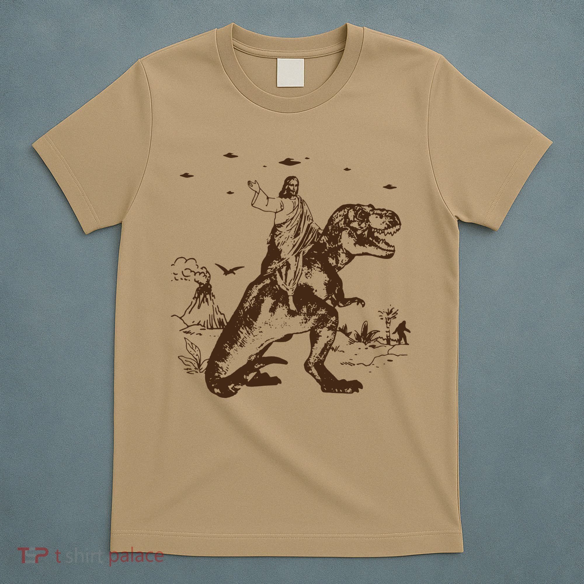 Jesus Riding Dinosaur T Shirt UFO T Shirt Funny T Shirts Offensive Cool T-Shirt