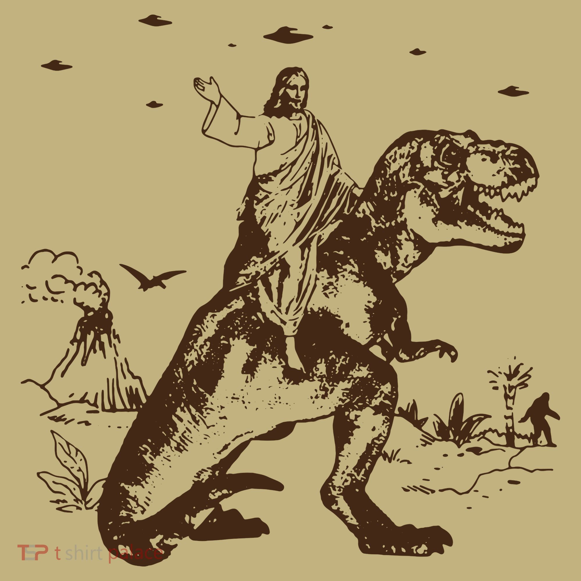 Jesus Riding Dinosaur T Shirt UFO T Shirt Funny T Shirts Offensive Cool T-Shirt