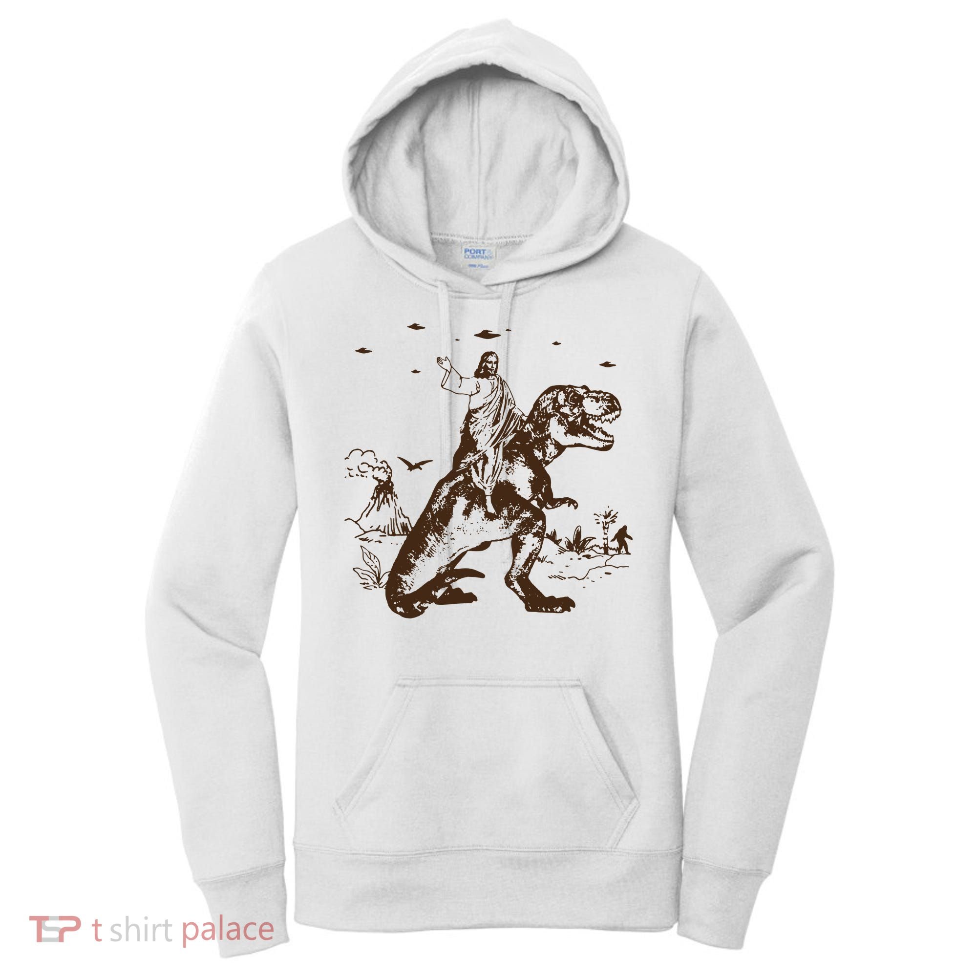 Jesus Riding Dinosaur T Shirt UFO T Shirt Funny T Shirts Offensive Cool Women's Hoodie