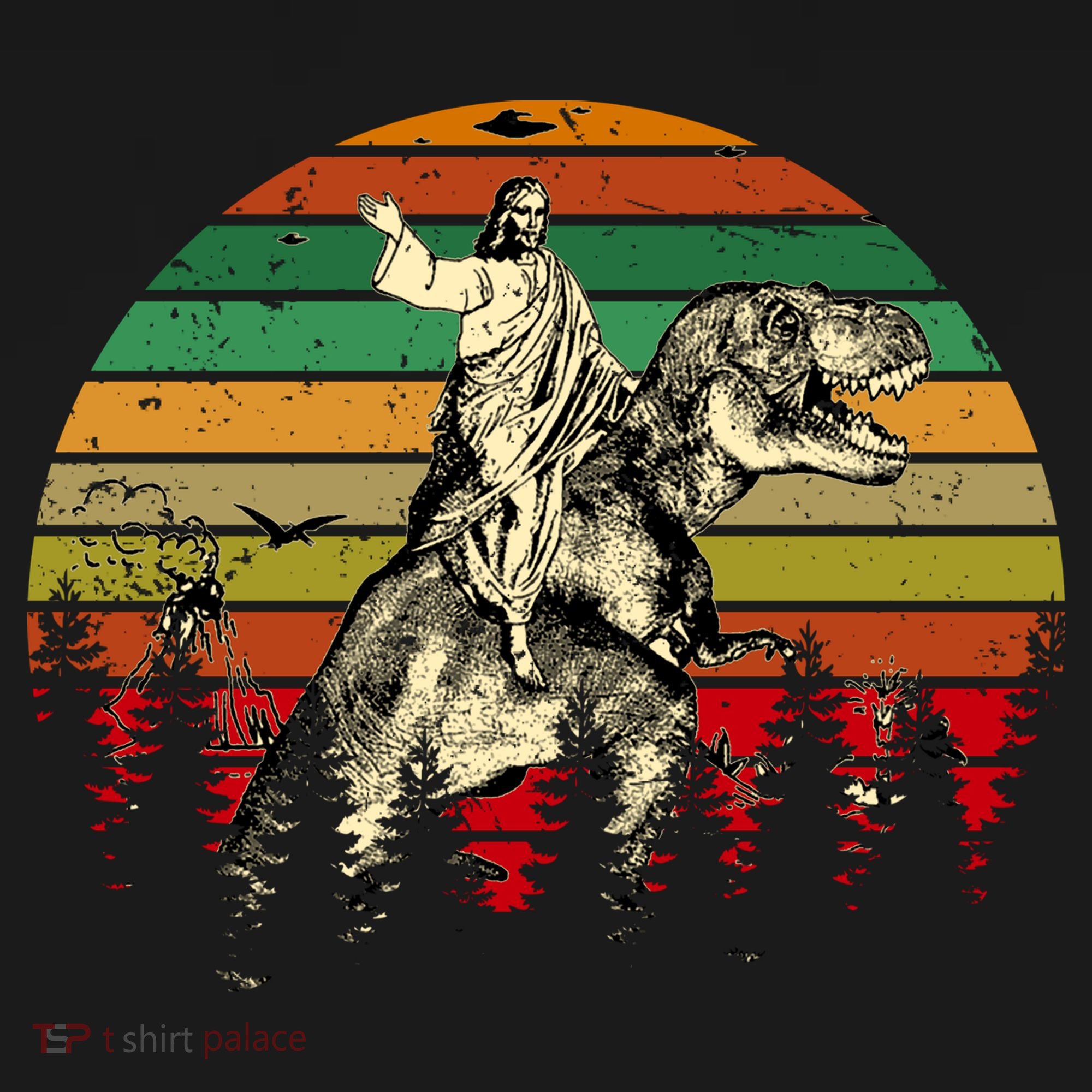 Jesus Riding Dinosaur Vintage Women's T-Shirt