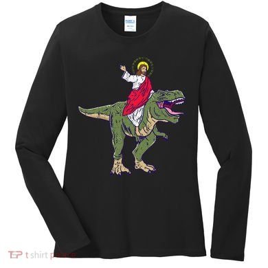 Jesus Riding Dinosaur Vintage Women's Long Sleeve Shirt