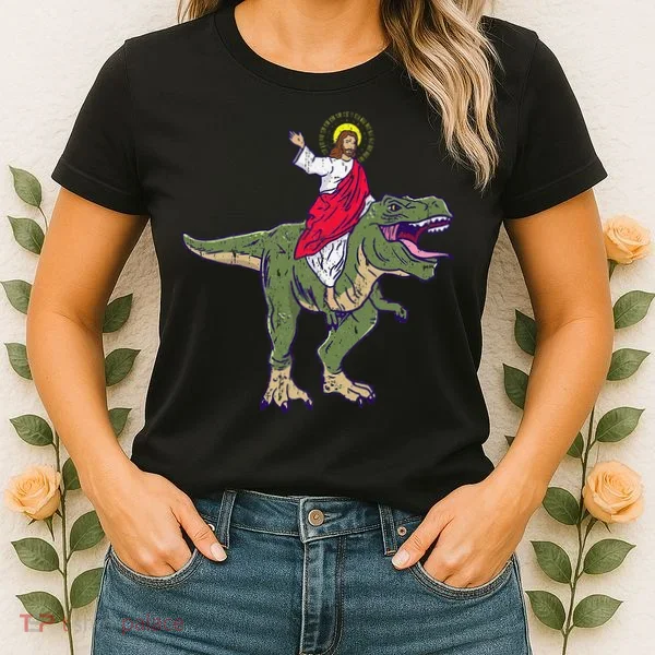Jesus Riding Dinosaur Vintage Women's T-Shirt