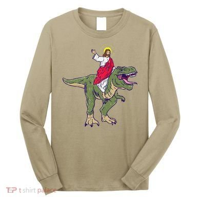 Jesus Riding Dinosaur Vintage Long Sleeve Shirt